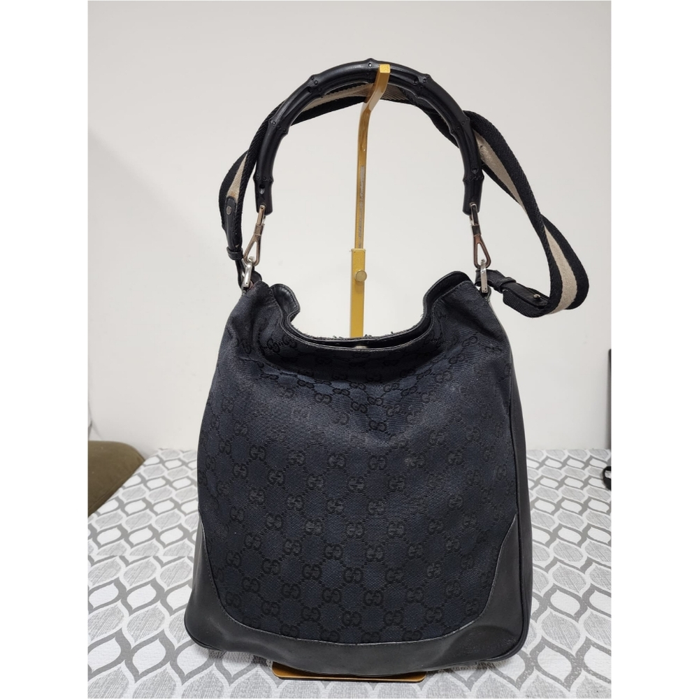 Gucci Vintage GG Canvas Bamboo Satchel Bag Black - Picture 3 of 13